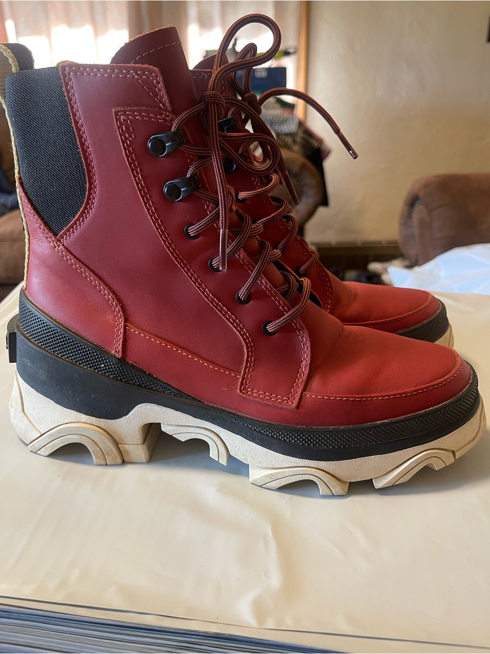 Sorel Women's Brex Lug Sole Lace-Up Waterproof Boots Warp Red & Black Size 7